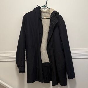 Club Monaco Dark Navy Hooded Jacket Sheepskin Lining Lightweight